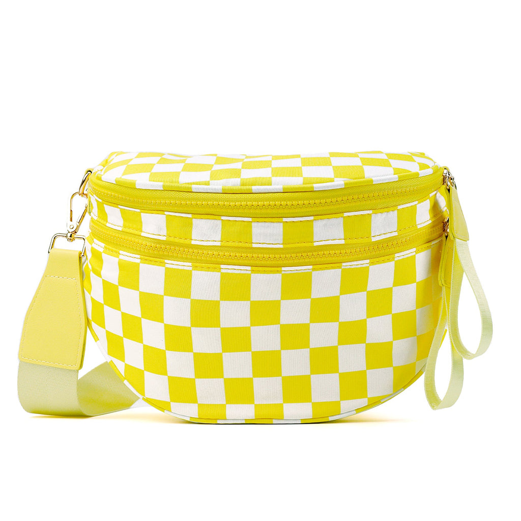 Ounamei Checkered Crossbody Bum Bag for Women Large Capacity Belt Bag for Moms & Everyday Travel