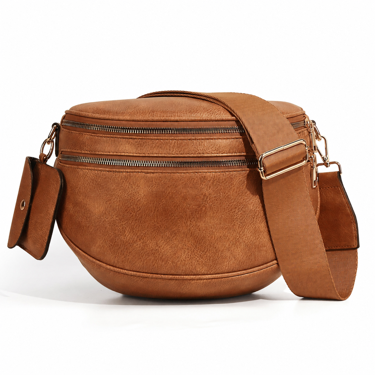 Ounamei Vegan Leather Crossbody Bum Bag for Women with Mini Pouch