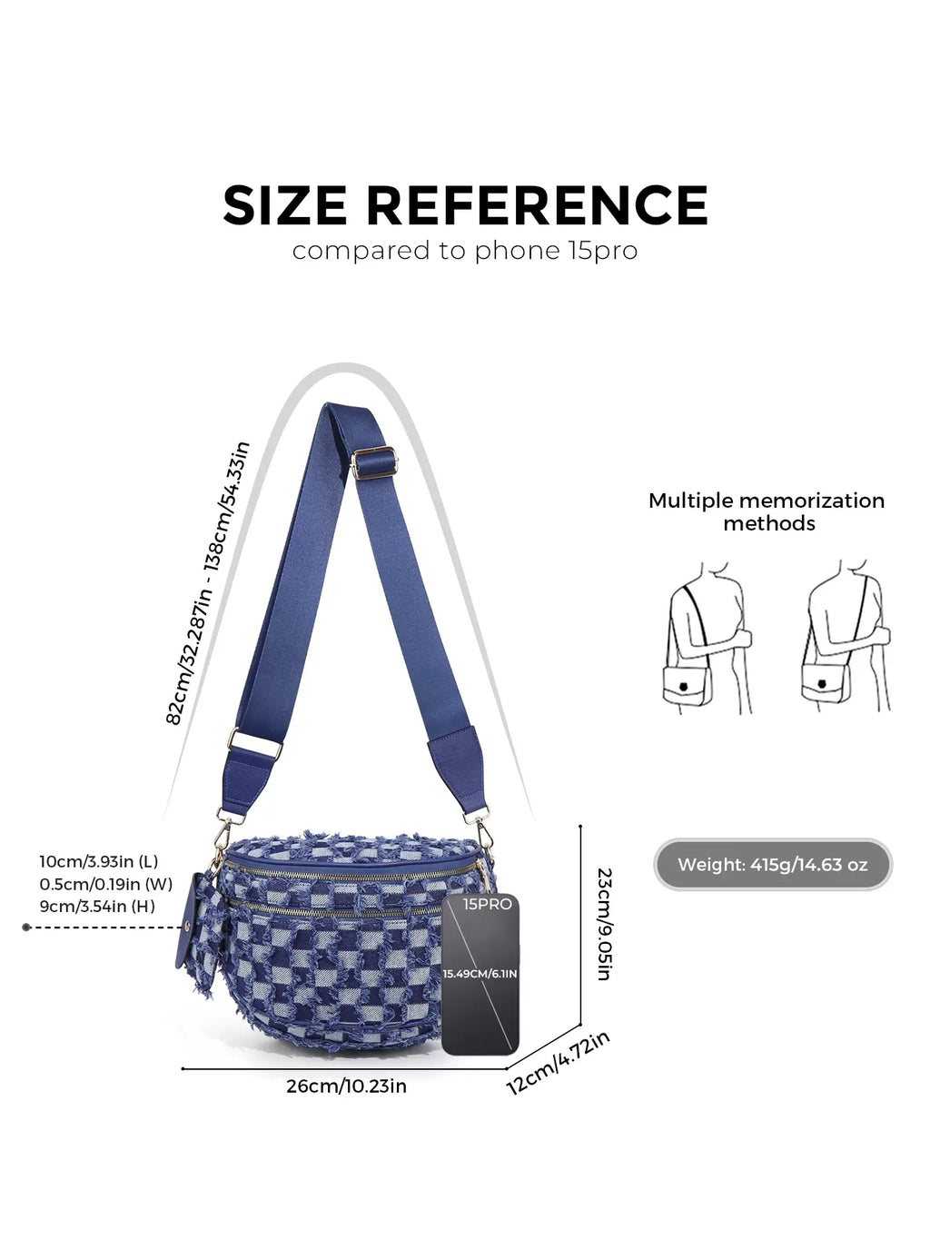 Ounamei Checkered Crossbody Bum Bag for Women Large Capacity Belt Bag for Moms & Everyday Travel