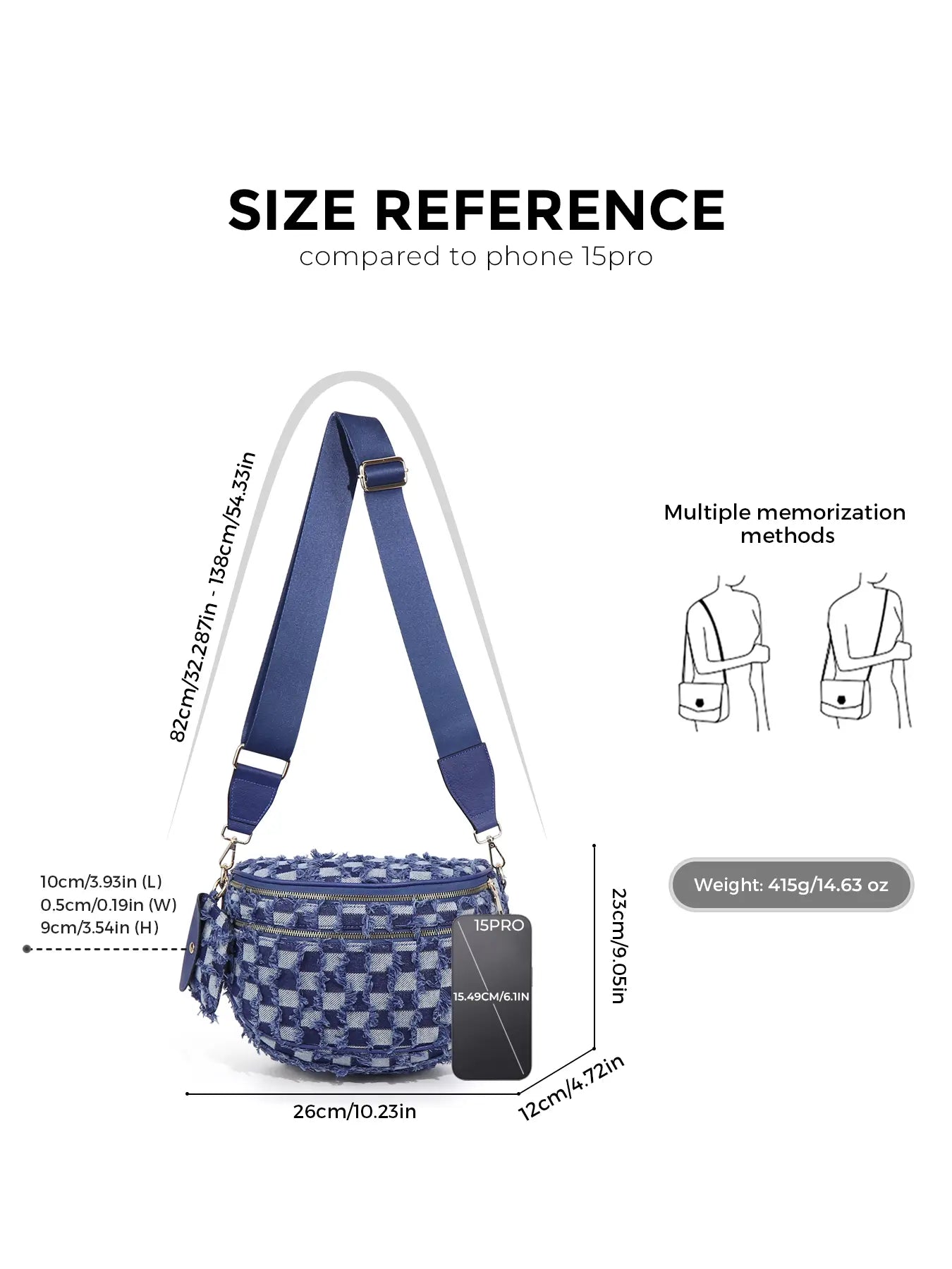 Ounamei Denim Checkered Crossbody Bag for Women | Large Capacity Sling Bum Bag with Mini Pouch