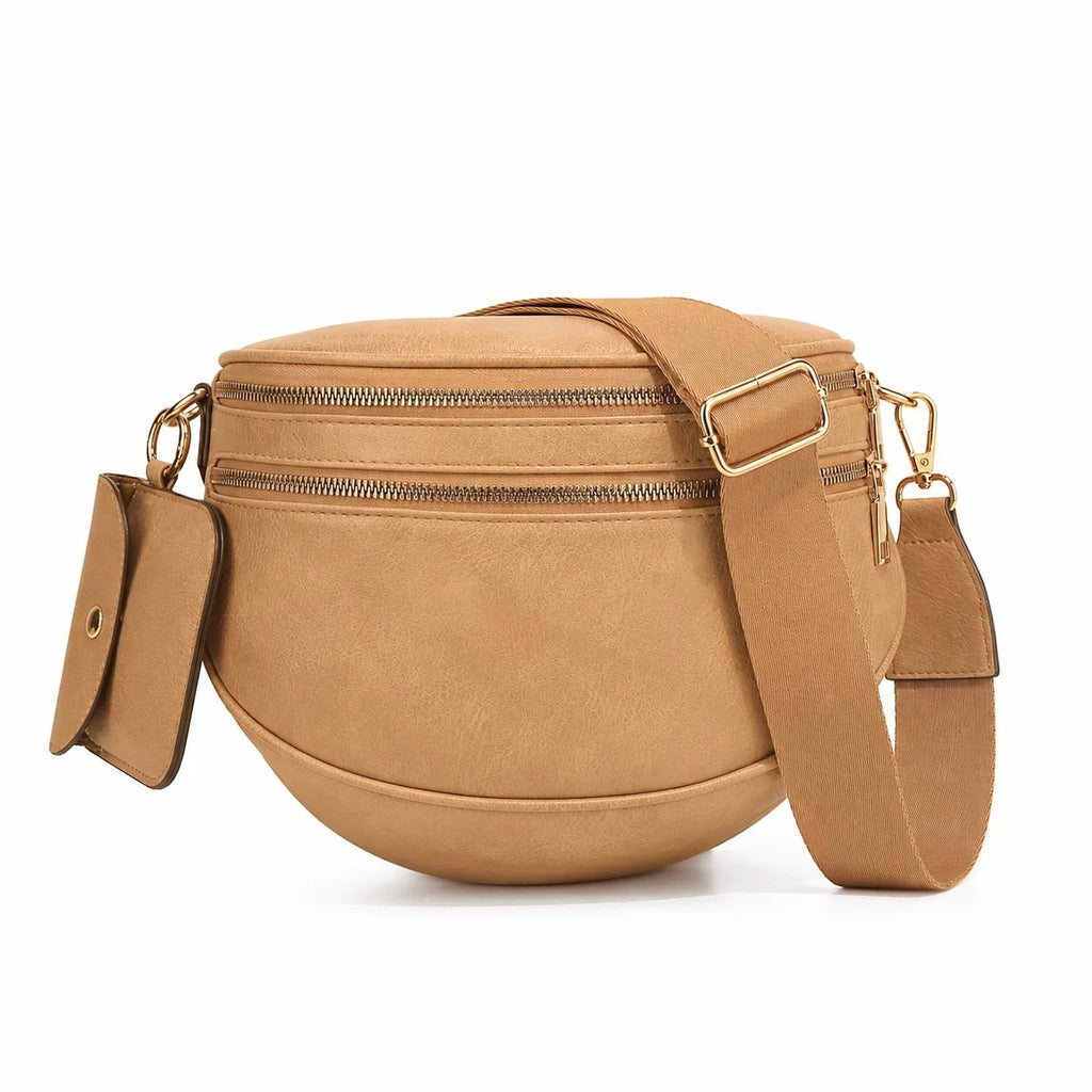Ounamei Vegan Leather Crossbody Bum Bag for Women with Mini Pouch